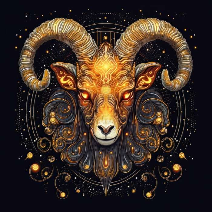 Symbolisches Widder Motiv mit leuchtender Energie als Zeichen für Neubeginn, Mut und astrologische Widderkraft